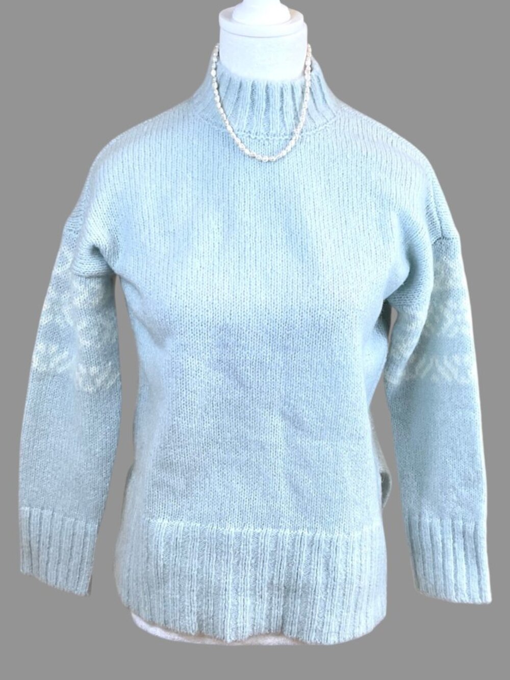 Woolovers Sweater Wool Pale Blue White Fair Isle (XS)
